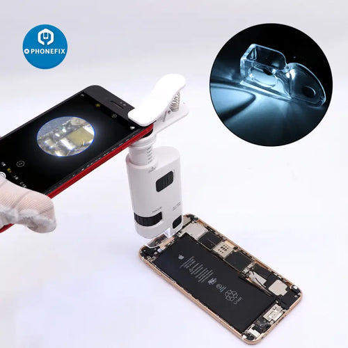 190X Pocket Microscope Phone Magnifying Glass LED UV Light