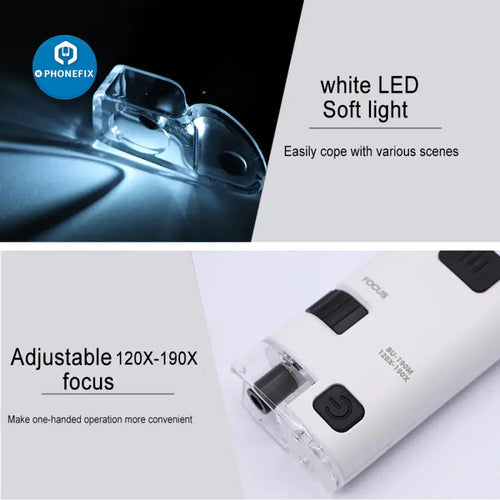 190X Pocket Microscope Phone Magnifying Glass LED UV Light