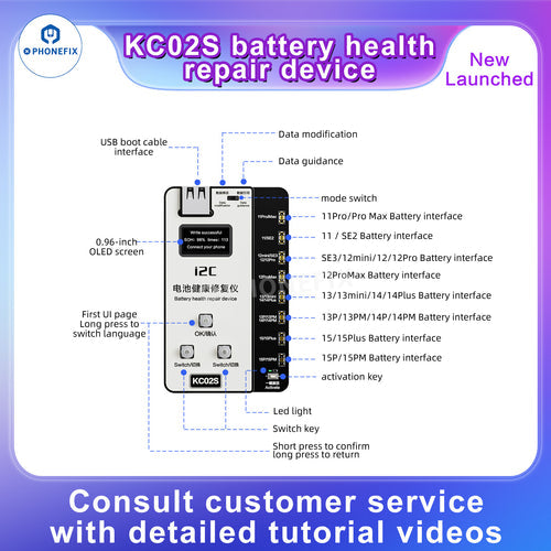 i2C KC02S Battery Health Repair Device For iPhone 8-15 Pro Max