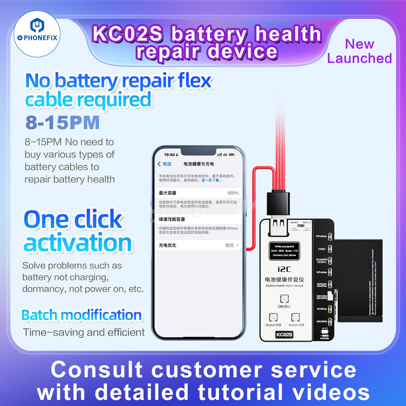 i2C KC02S Battery Health Repair Device For iPhone 8-15 Pro Max