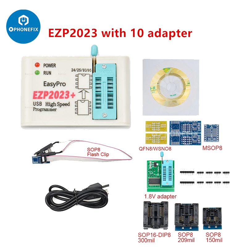 Evliery 2023 USB SPI-programma met 12 adapters, ondersteuning 24, 25, 93, 95 EEPROM Flash Bios Compiler hoogste programmeersnelheid Evliery 2023 USB SPI-programma met 12 adapters, ondersteuning 24, 25, 93, 95 EEPROM Flash Bios Compiler hoogste programmeersnelheid