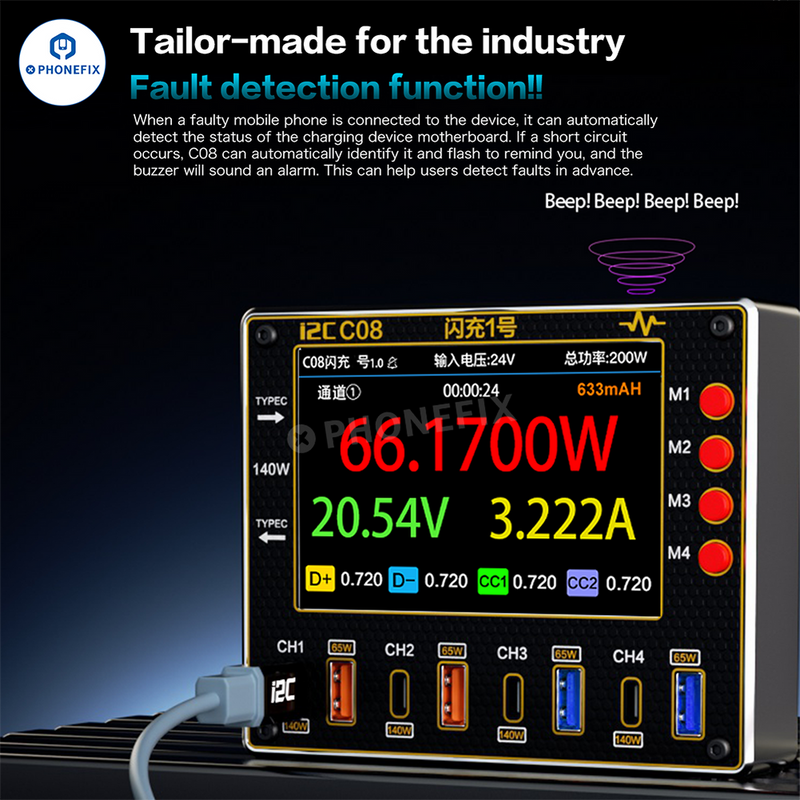 i2C C08 Flash Charger In-vehicles Phone Fast Charging Station 8 Ports
