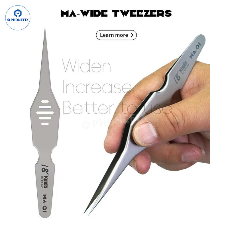 MA-01 Alloy Steel Wide Tweezers BGA IC ECU Chip Clamping Tool