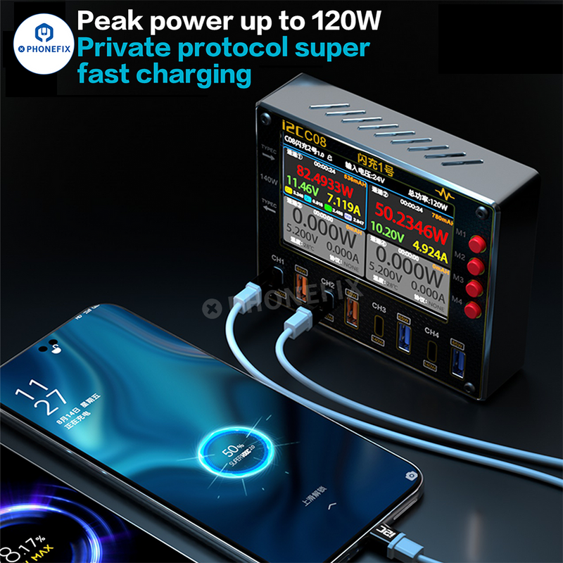 i2C C08 Flash Charger In-vehicles Phone Fast Charging Station 8 Ports
