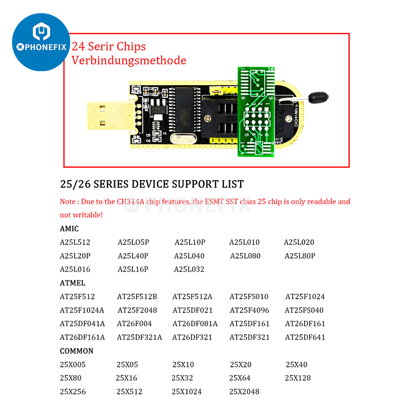 CH341A 24 EEPROM 25 Flash BIOS Programmer With SOP8 Test Clip