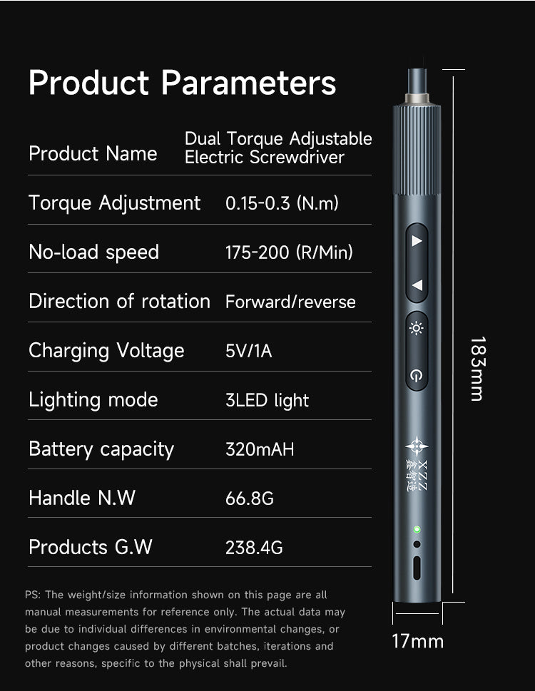 XZZ ES24 24 Bits Dual Torque Adjustable Electric Screwdriver