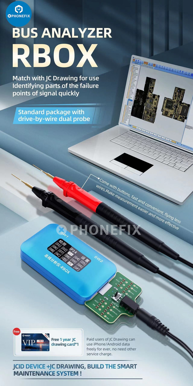 JC-ID bus analyzer RBOX for iphone signal failure points detection tool