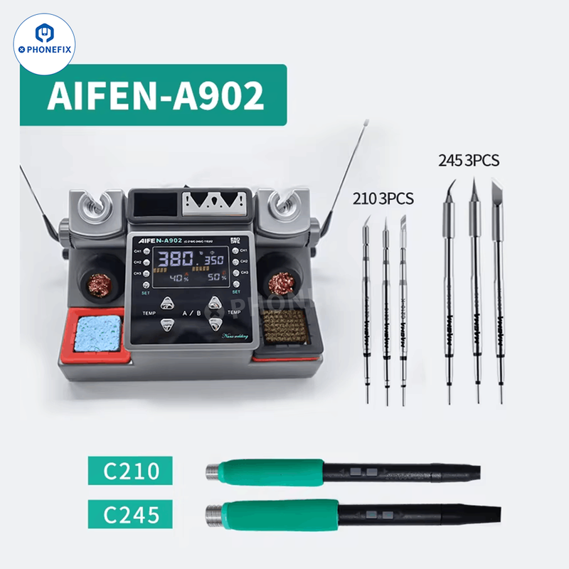 AIFEN A902 Intelligent Double Soldering Station With C210 C245 C115 Handle
