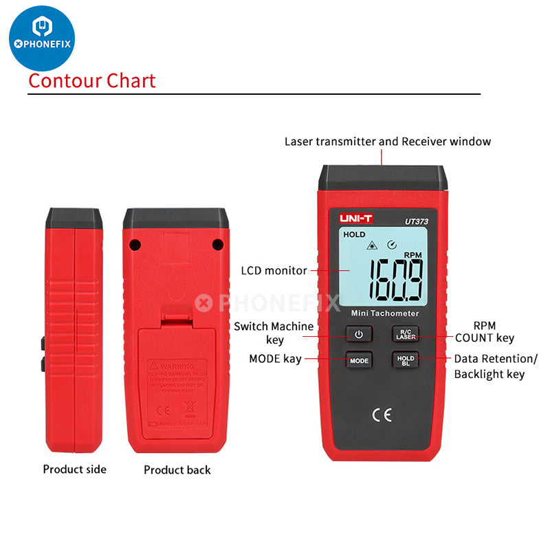 UNI-T UT373 Mini Non-Contact Digital LCD Tachometer