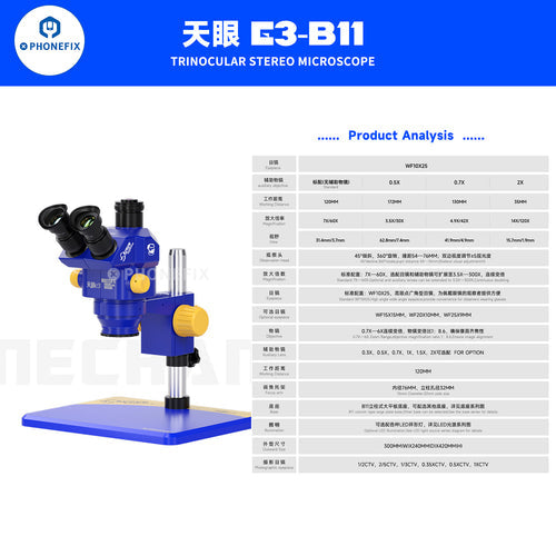 Mechanic E3-B11 E2-B11 Industrial Trinocular Microscope 7-60X