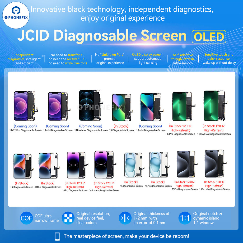 Ics Screen JCID Diagnosable OLED Screen For iPhone 12-16 No IC Transfer Required