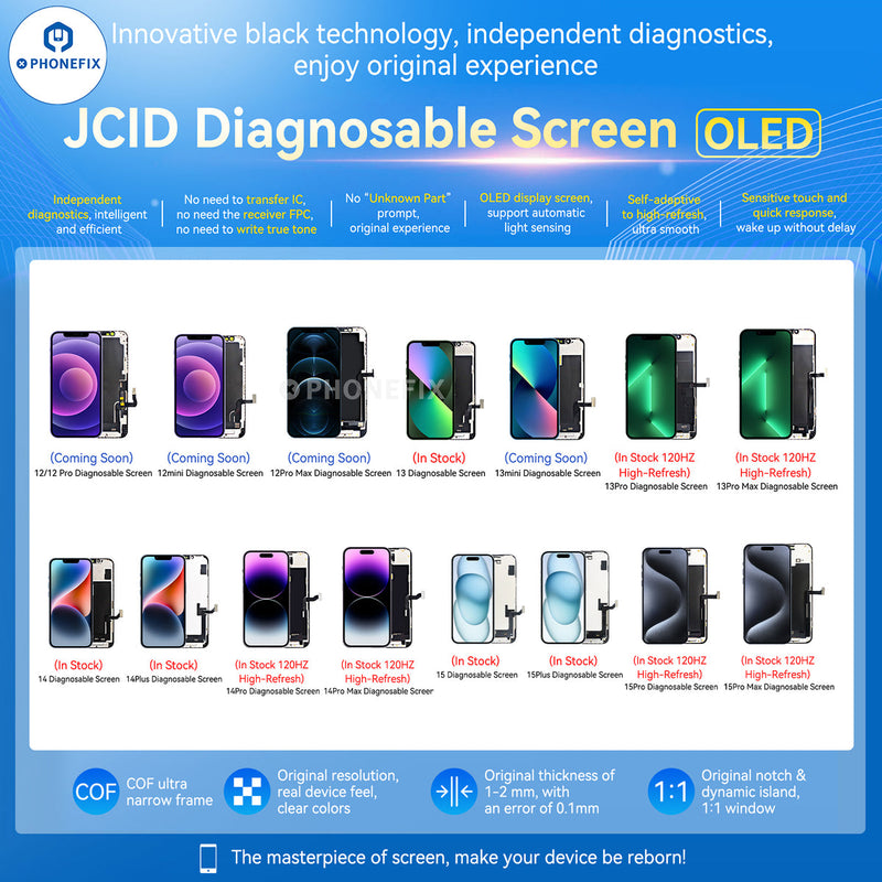 JCID Diagnosable OLED Screen For iPhone 12-16 No IC Transfer Required