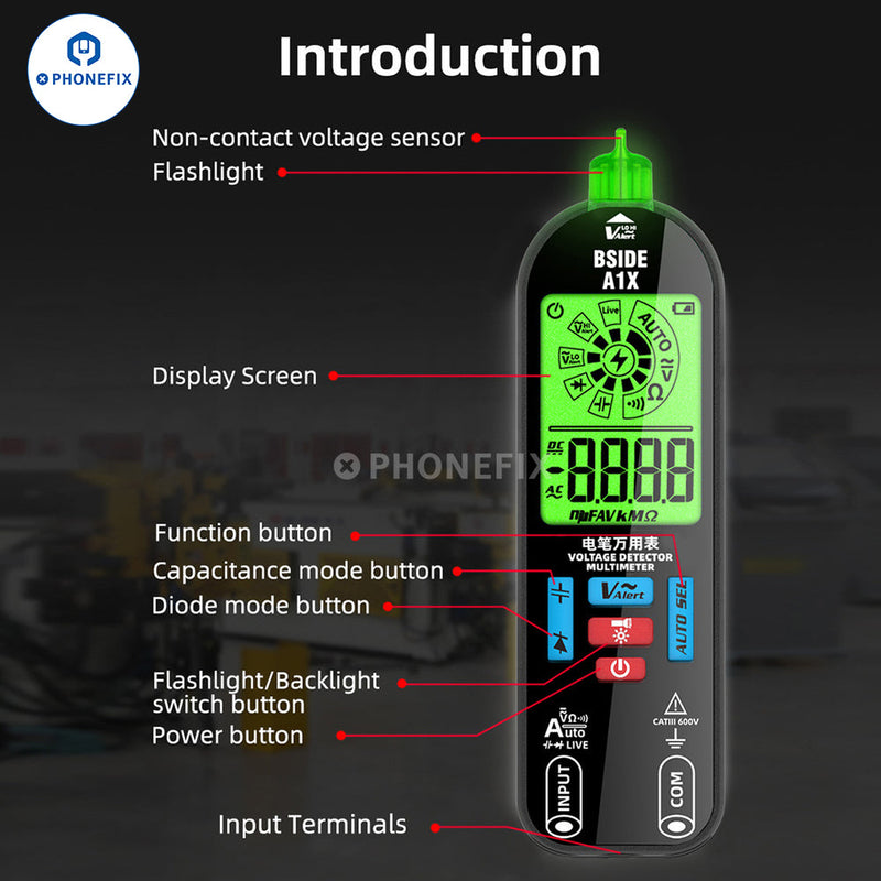BSIDE A1X Smart Digital Multimeter Capacitance Voltage Tester