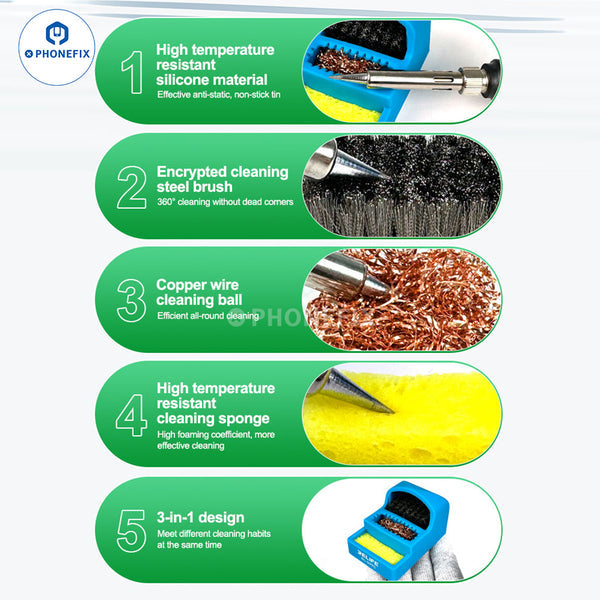 RL-599C 3-In-1 Soldering Tip Cleaner PCB BGA Welding Repair cleaning