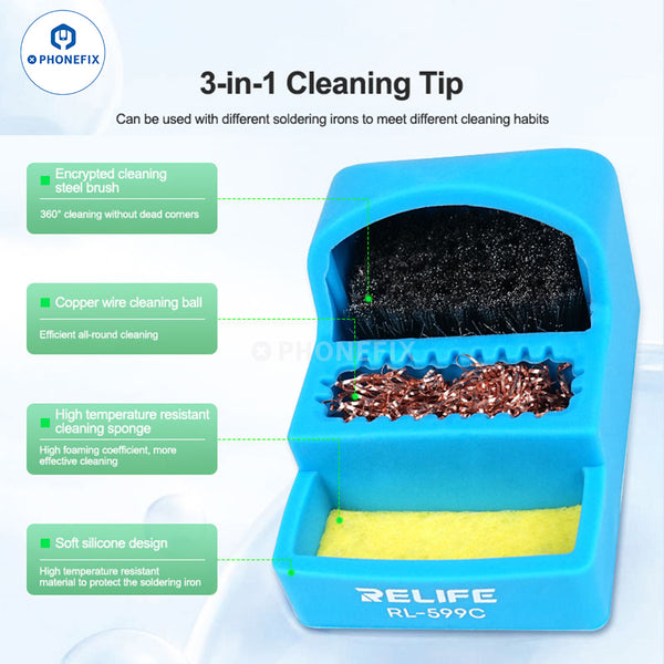 RL-599C 3-In-1 Soldering Tip Cleaner PCB BGA Welding Repair cleaning