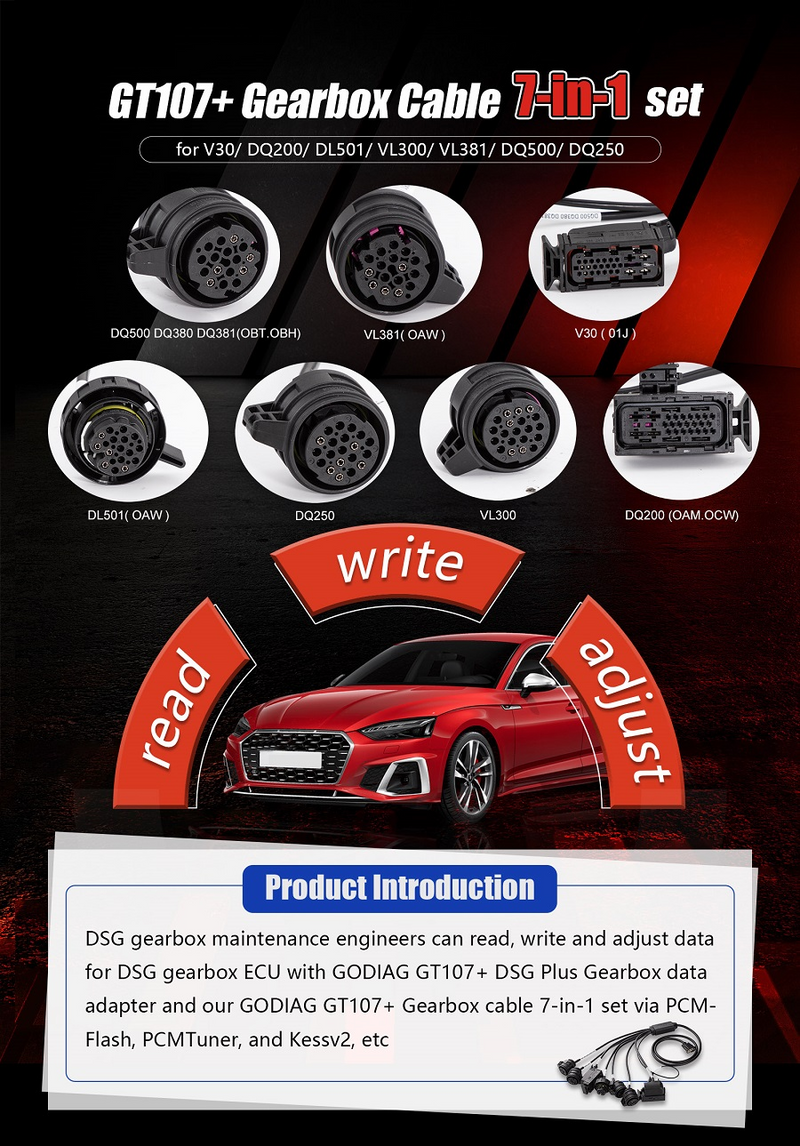 9-in-1 GODIAG GT107+ Gearbox Cable Set DSG ECU Data Read Write