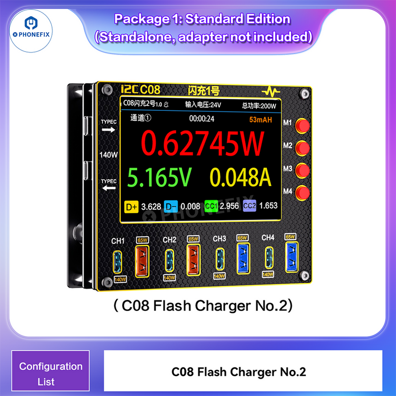 i2C C08 Flash Charger In-vehicles Phone Fast Charging Station 8 Ports