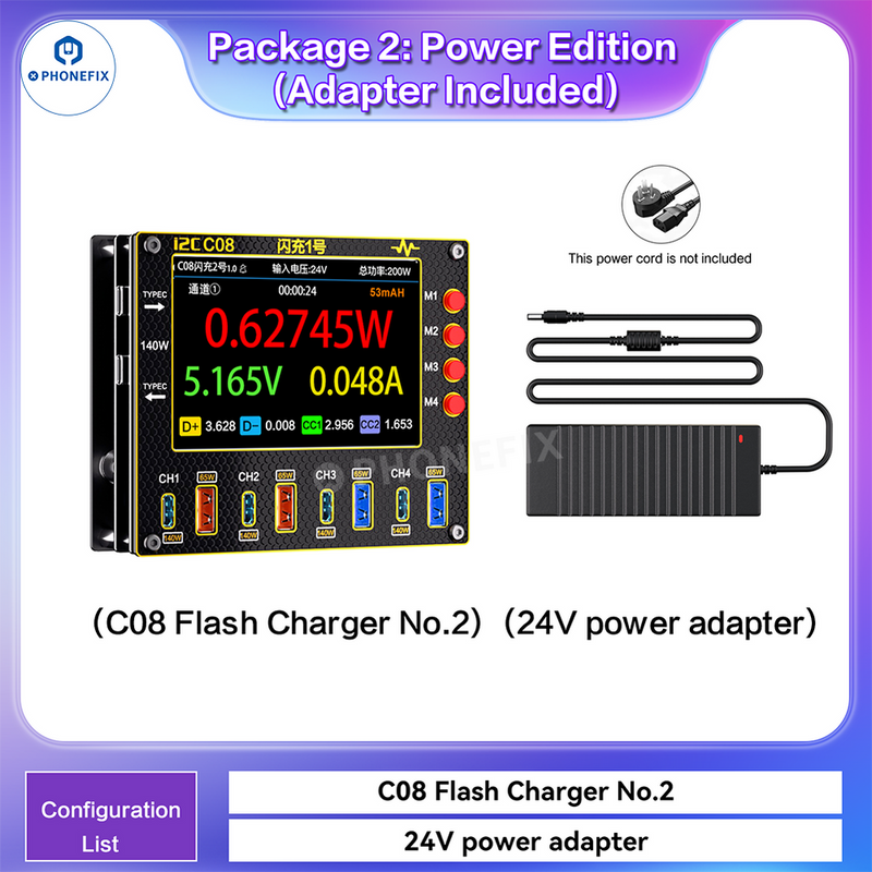 i2C C08 Flash Charger In-vehicles Phone Fast Charging Station 8 Ports