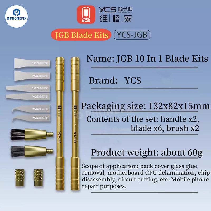 YCS JGB Blade Brush Set Phone Back Glass BGA Chip Gule Remover Tool