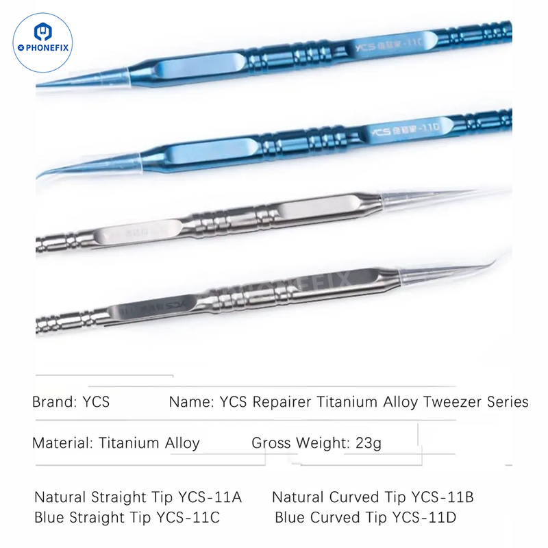 YCS Titanium Straight Curved Tweezers IC PCB Jumper Soldering