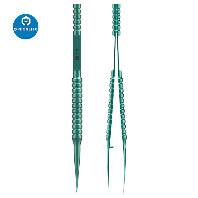 2UUL Green Titanium Alloy Tweezers For Phone Motherboard IC Repair