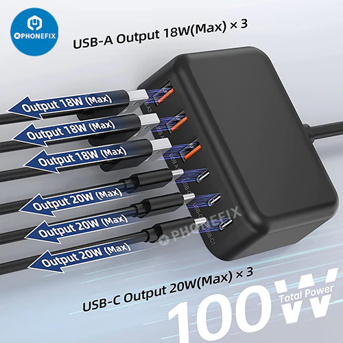 6 In 1 USB-C Multiport USB Charging Station For Mobile Phone Charger