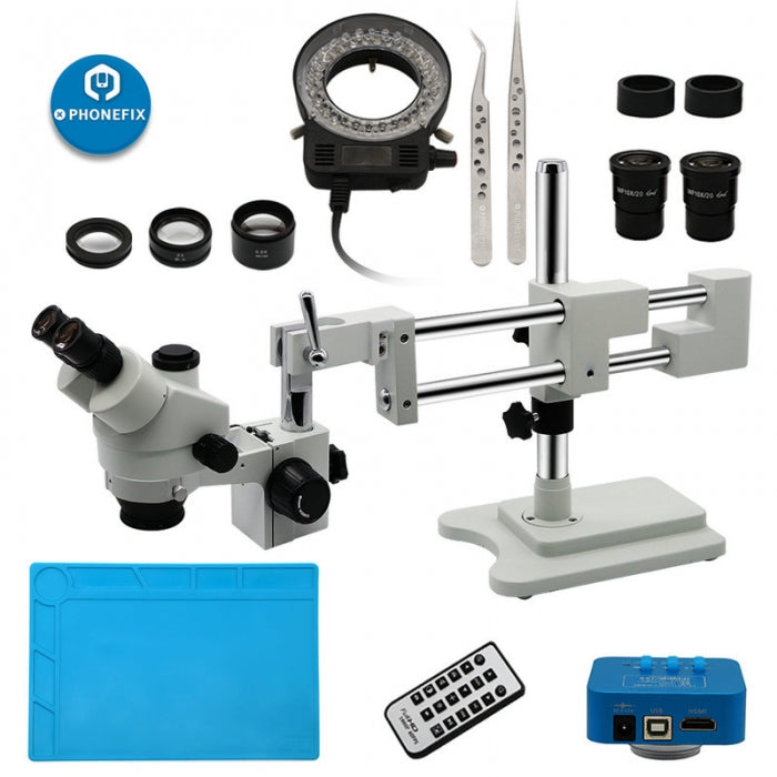 7-45X Double-Arm Boom Trinocular Stereo Zoom Industrial Microscope