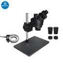 Microscop trinocular negru cu bază de suport din aliaj de aluminiu
