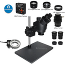 Microscop trinocular negru cu bază de suport din aliaj de aluminiu