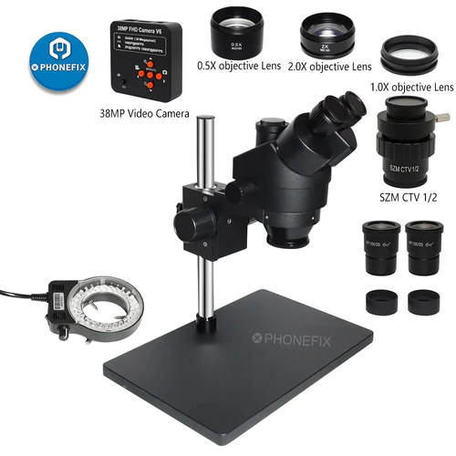 Black Trinocular Microscope with Aluminum Alloy Holder Base