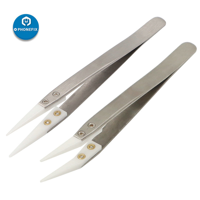 Anti-Static Curved Straight Ceramic Tweezers Heat Resistant Non Conductive