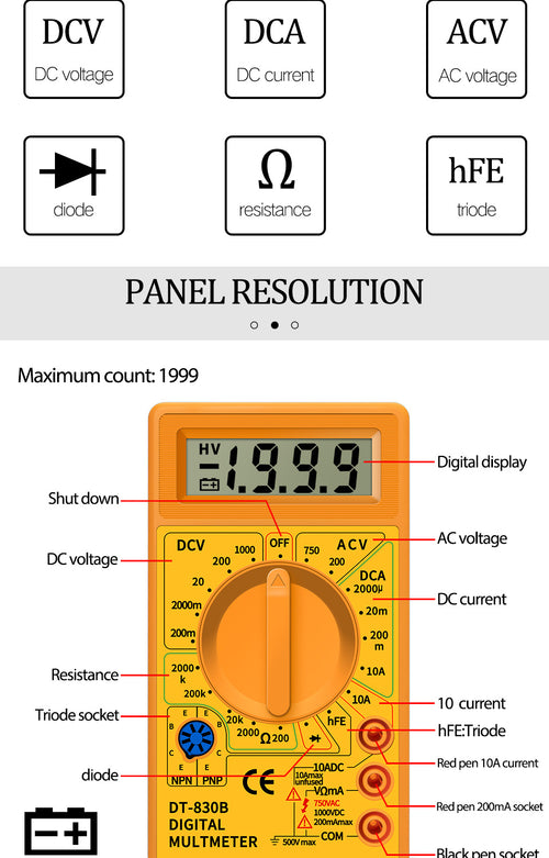 DT830B Handheld Digital Multimeter Voltage Current Tester