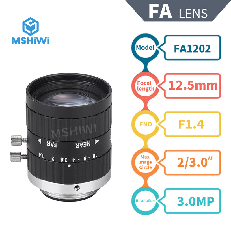 3.0MP Industrial Camera Vision FA Manual Iris lens 12.5mm 2-3.0" F1.4