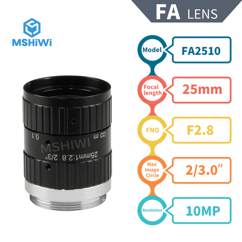 10.0MP Industrial Camera Vision FA Manual Iris lens 25mm 2-3.0" F2.8