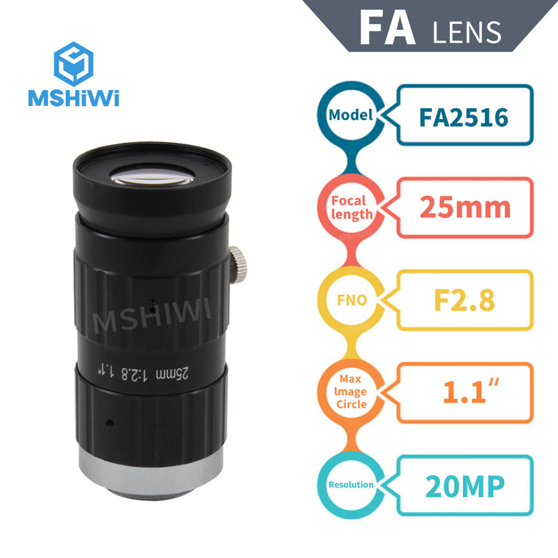 20MP Industrial Camera Vision FA Manual Iris lens 25mm 1-1"