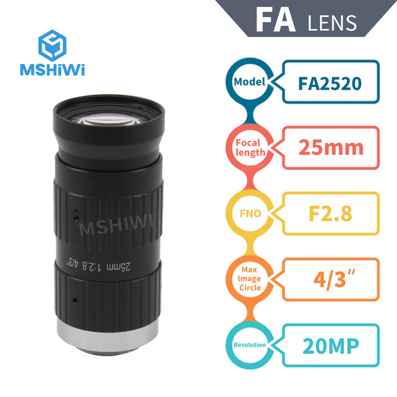 20MP Industrial Camera Vision FA Manual Iris lens 25mm 4-3"