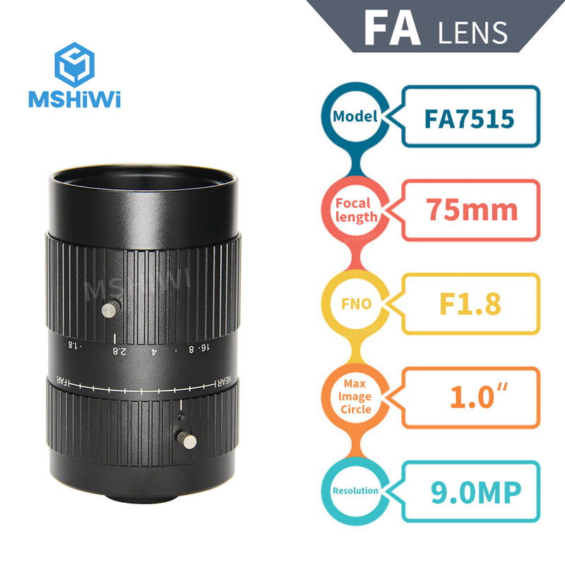 9.0MP Industrial Camera Vision FA Manual Iris lens 75mm 1.0" F1.8