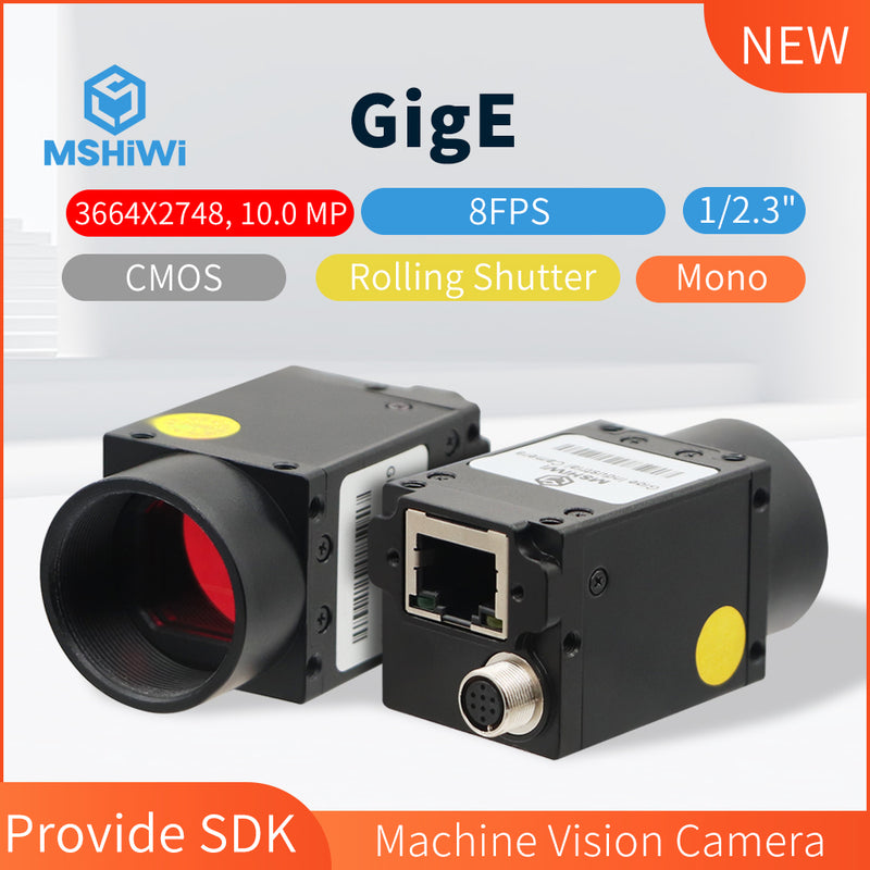 Gige Rolling Shutter Vision Industrial Camera 10.0MP 1-2.3" 8FPS Mono