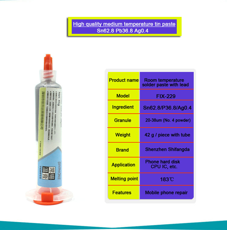 183℃ Sn62.8-Pb36.8-Ag0.4 Solder paste Phone BGA Soldering Tin Cream