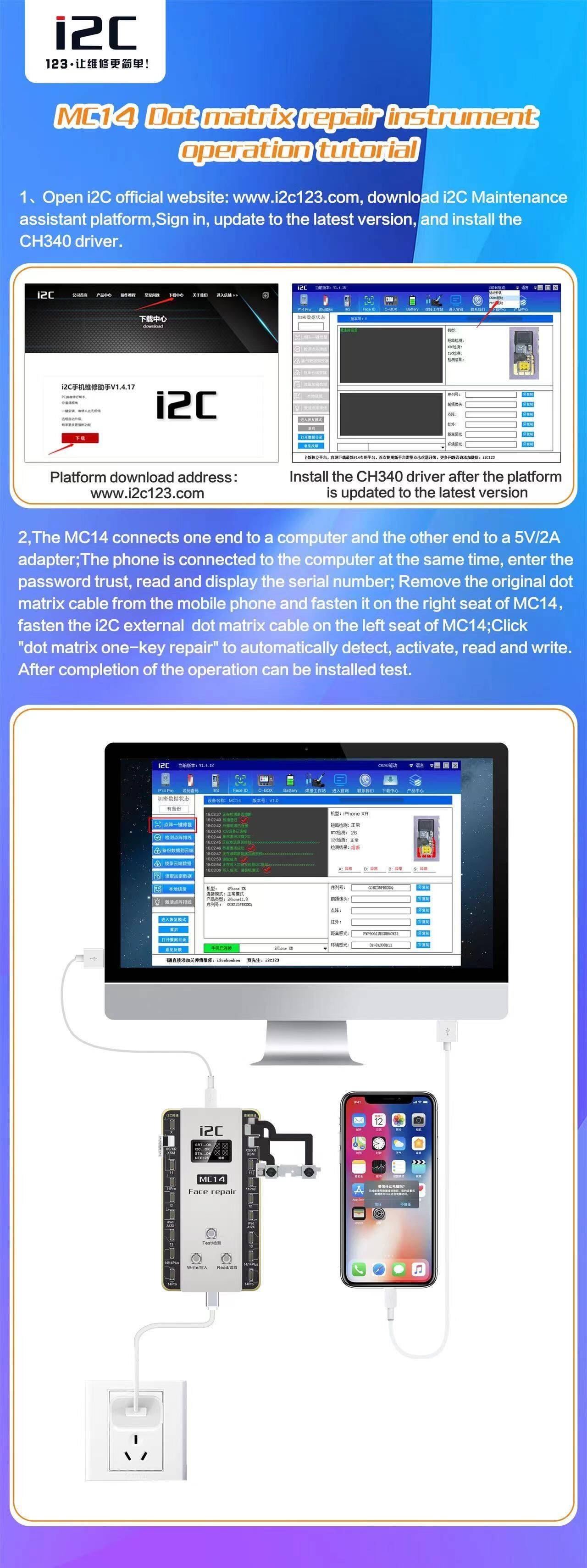 Iphone Screen Programmer i2C MC15 Dot Matrix Face ID Programmer For iPhone X-15Pro Max Repair